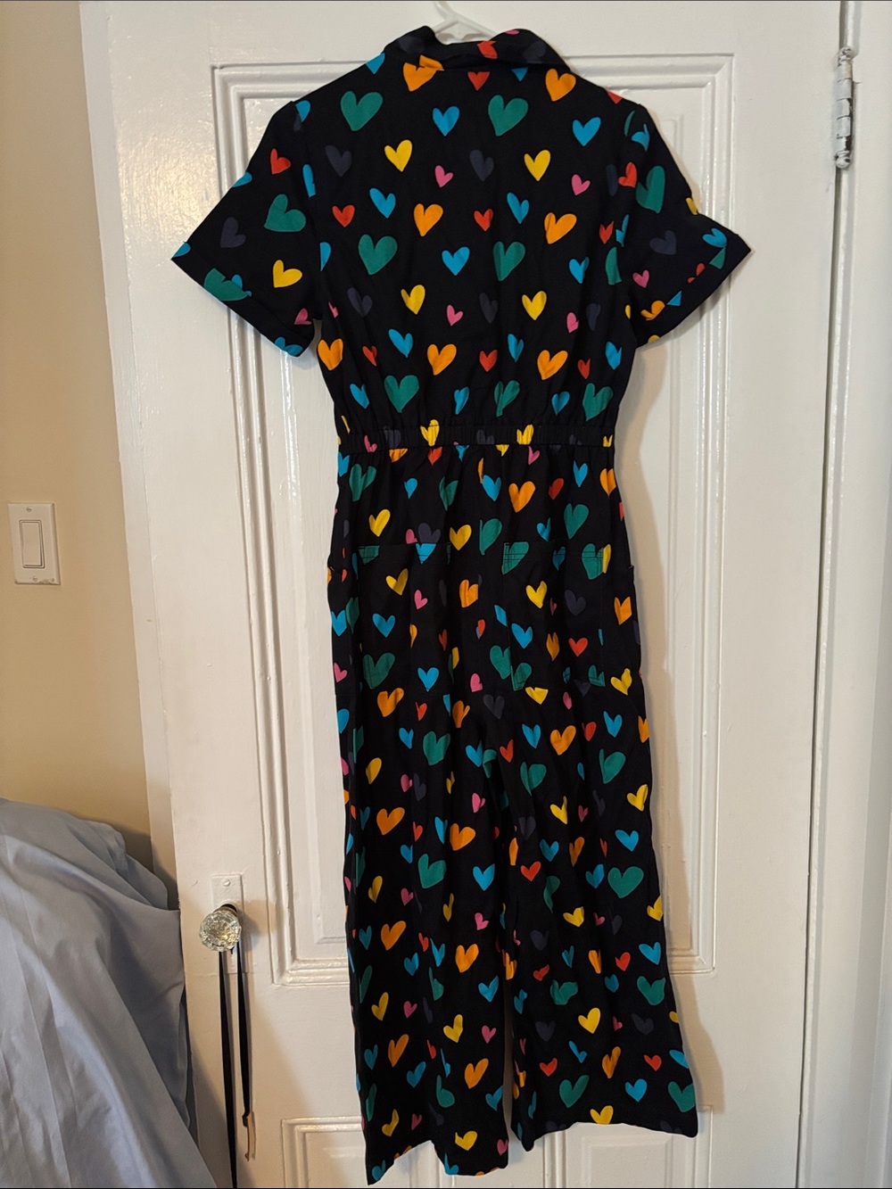 Lucy & Yak Black Jumpsuit with Multicolor Heart Pattern - Picture 2 of 3